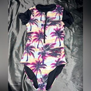 Front Zip Palm Tree One Piece